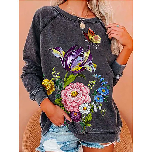 

Women's Sweatshirt Pullover Floral Butterfly Print Casual Daily Sports 3D Print Sportswear Streetwear Hoodies Sweatshirts Loose Wine Red Blue Gray