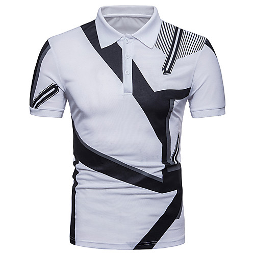 

Men's Golf Shirt Tennis Shirt Geometry Button-Down Short Sleeve Street Tops Cotton Business Casual Comfortable White Black