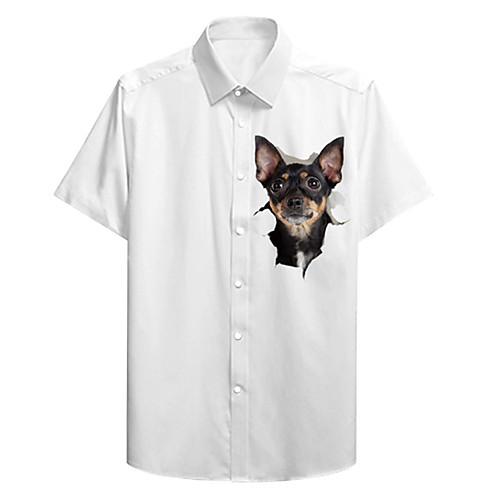 

Men's Shirt 3D Print Dog Animal Plus Size 3D Print Button-Down Short Sleeve Casual Tops Casual Fashion Breathable Comfortable White / Sports