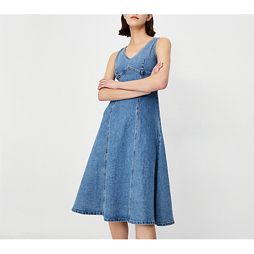 

Women's A Line Dress Knee Length Dress Blue Sleeveless Solid Color Spring Summer Casual / Daily 2021 S M L