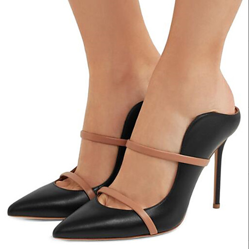 

Women's Sandals Stiletto Heel Pointed Toe Patent Leather PU Color Block White Black Silver