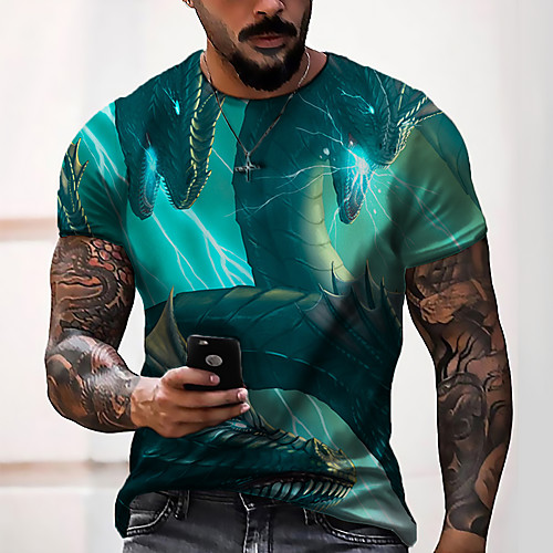 

Men's T shirt Graphic Animal Print Short Sleeve Daily Tops Basic Green