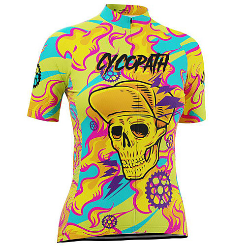 

21Grams Women's Short Sleeve Cycling Jersey Summer Spandex Polyester Yellow Sugar Skull Skull Bike Jersey Top Mountain Bike MTB Road Bike Cycling Quick Dry Moisture Wicking Breathable Sports Clothing