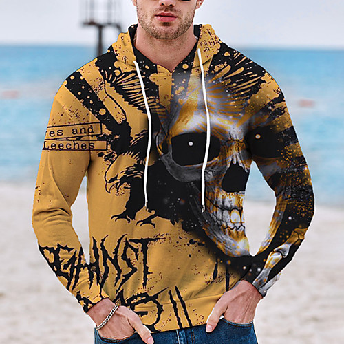 

Men's Pullover Hoodie Sweatshirt Graphic Prints Skull Print Hooded Daily Sports 3D Print 3D Print Casual Hoodies Sweatshirts Long Sleeve Yellow