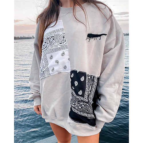 

Women's Sweatshirt Pullover Graphic Color Block Oversized Patchwork Print Casual Daily Sports 3D Print Sportswear Streetwear Hoodies Sweatshirts Oversized Beige Light Blue