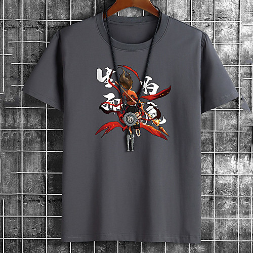 

Men's Unisex Tee T shirt Hot Stamping Cartoon Graphic Prints Chinese character Plus Size Print Short Sleeve Casual Tops Cotton Basic Fashion Designer Big and Tall White Black Khaki