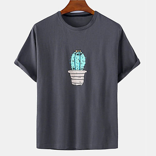 

Men's Unisex Tee T shirt Hot Stamping Cartoon Graphic Prints Cactus Plus Size Print Short Sleeve Casual Tops Cotton Basic Designer Big and Tall White Black