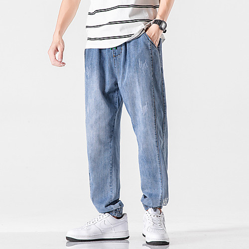 

Men's Stylish Sporty Casual / Sporty Streetwear Comfort Daily Sports Jogger Pants Jeans Trousers Pants Letter Full Length Drawstring Pocket Elastic Drawstring Design Blue