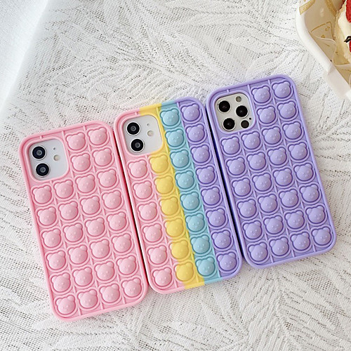 

Fidget Toys Phone Case For Apple iPhone 12 Pro Max 11 SE 2020 X XR XS Max 8 7 6 Rainbow Little Bear Shape Push Pop Bubble Protecive Silicone Back Cover