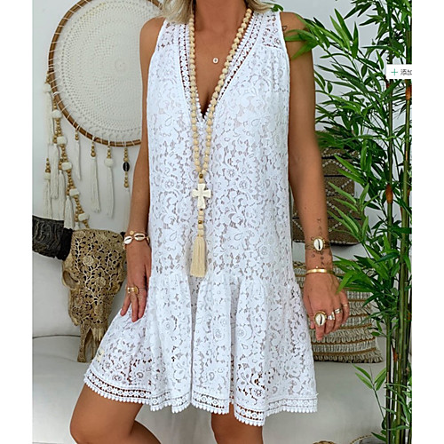 

Women's Chiffon Dress Short Mini Dress White Sleeveless Floral / Botanical Summer Basic Casual 2021 S M L XL XXL
