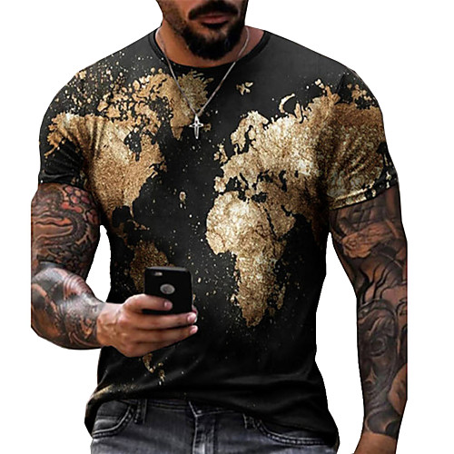 

Men's Tee T shirt Shirt 3D Print Map Graphic Prints Poker Print Short Sleeve Daily Tops Cotton Casual Designer Big and Tall Round Neck White Brown Gray / Summer