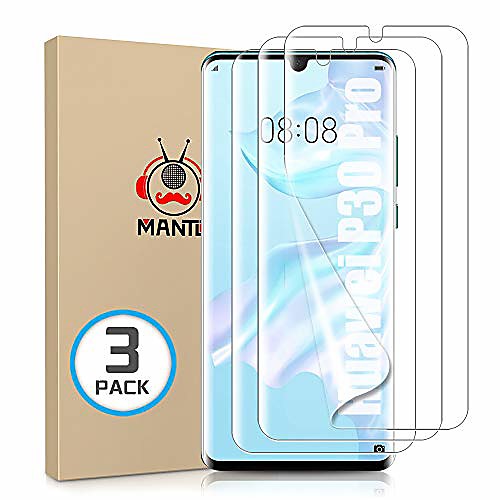 

[3 pieces] manto screen protectors for huawei p30 pro, full cover, soft tpu protective film, anti-glare, hd, ultra-clear, bubble-free, anti-fingerprint, transparent