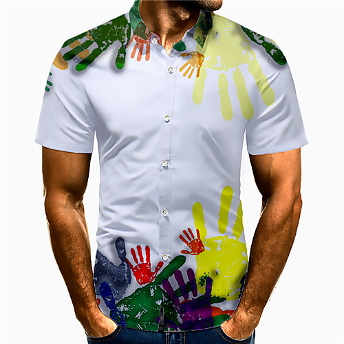 

Men's Shirt 3D Print Hand Plus Size 3D Print Button-Down Short Sleeve Casual Tops Casual Fashion Breathable Comfortable White / Sports