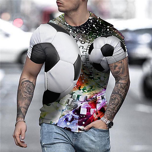 

Men's Unisex Tee T shirt Shirt 3D Print Graphic Prints Football Print Short Sleeve Daily Tops Casual Designer Big and Tall White