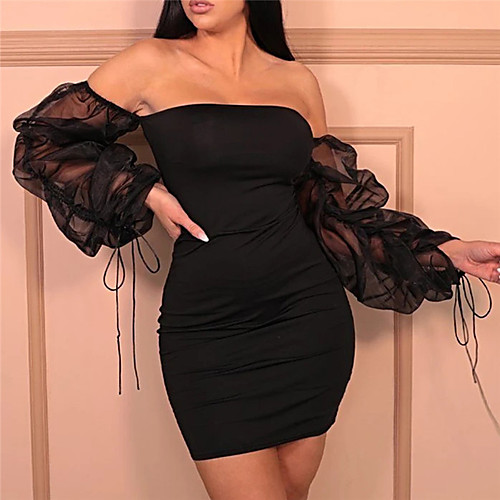 

Women's Sheath Dress Short Mini Dress White Black Long Sleeve Solid Color Backless Summer Off Shoulder Casual Sexy Holiday 2021 S M L