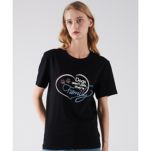 

Women's T shirt Letter Print Round Neck Basic Tops Black Khaki Green