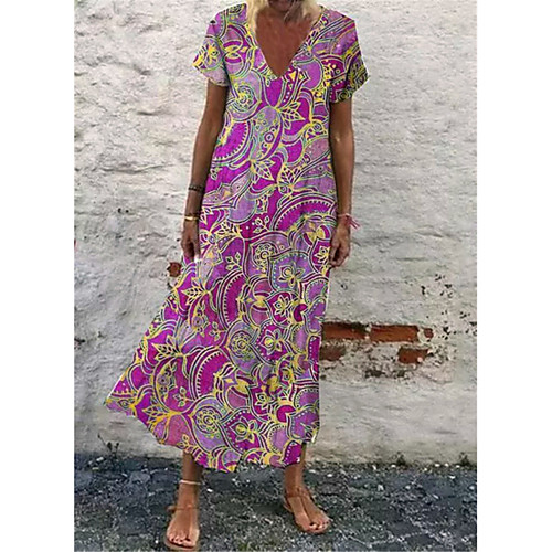 

Women's T Shirt Dress Tee Dress Knee Length Dress Purple Yellow Green Red Short Sleeve Print Spring Summer Casual 2021 S M L XL XXL 3XL 4XL 5XL