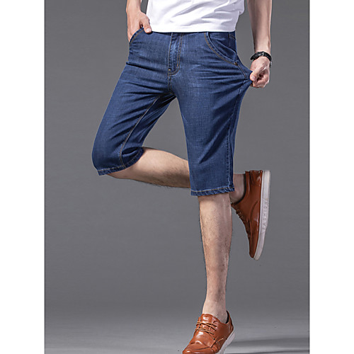 

Men's Casual Denim Casual Daily Jeans Shorts Pants Solid Colored Knee Length Dark Blue Light Blue