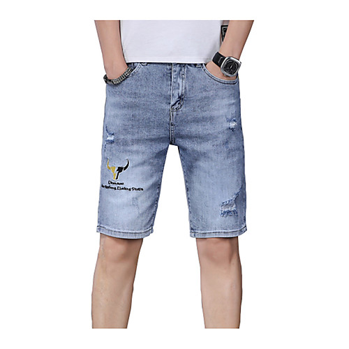

Men's Athleisure Breathable Outdoor Casual Daily Jeans Shorts Pants Patchwork Knee Length Print Blue