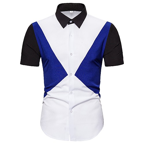 

Men's Shirt Patchwork Color Block Short Sleeve Casual Tops Casual White
