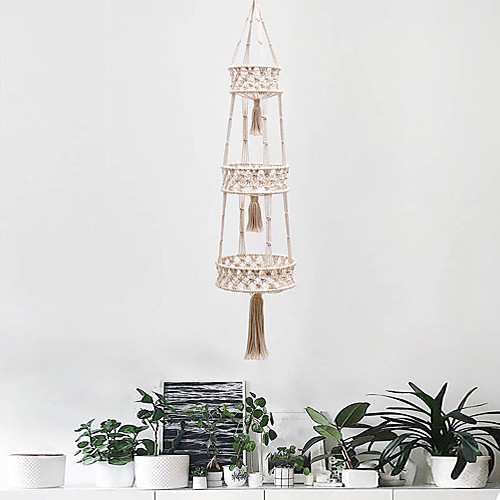 

1pc Hand Woven Macrame Tapestry Plant Hanger Holder Bohemian Boho Wall Hanging Ornament Art Decor Home Bedroom Living Room Decoration Nordic Handmade Tassel Cotton