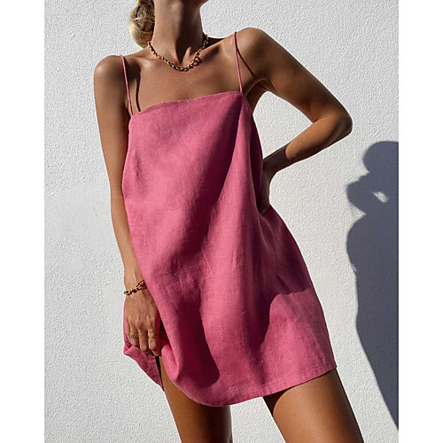 

Women's Strap Dress Short Mini Dress Blushing Pink White Black Sleeveless Solid Color Summer Casual 2021 S M L XL / Cotton / Cotton