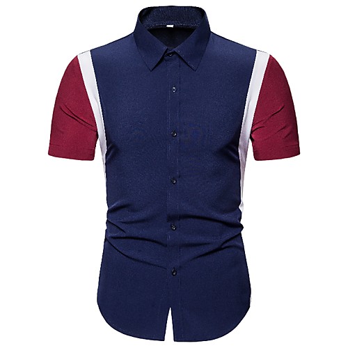 

Men's Shirt Patchwork Color Block Short Sleeve Casual Tops Casual Blue