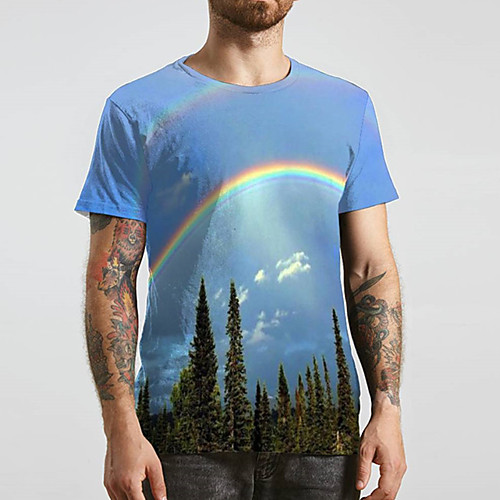 

Men's Tee T shirt 3D Print Rainbow Graphic Prints Print Short Sleeve Daily Tops Casual Designer Big and Tall Blue