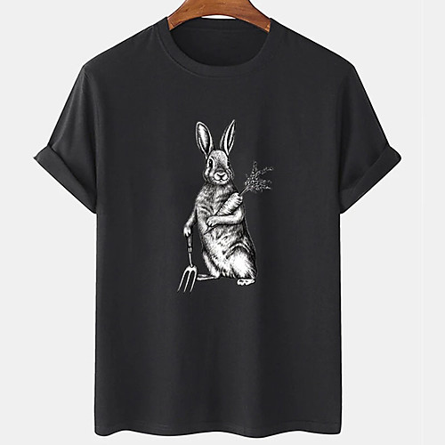 

Men's Unisex Tee T shirt Hot Stamping Graphic Prints Rabbit / Bunny Animal Plus Size Print Short Sleeve Casual Tops Cotton Basic Designer Big and Tall White Black