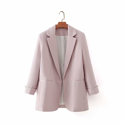 

Women's Blazer Daily Wear Spring Summer Regular Coat V Neck Regular Fit Casual Jacket Solid Color Pocket Leather Pink Dark Green