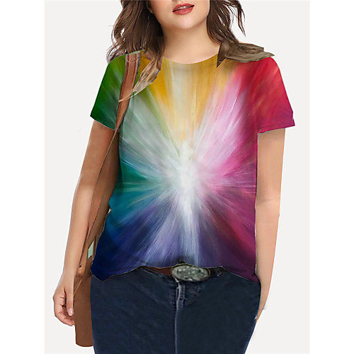 

Women's Plus Size Tops T shirt Color Gradient Graphic Print Short Sleeve Crewneck Basic Summer Blue Yellow Big Size XL XXL 3XL 4XL 5XL