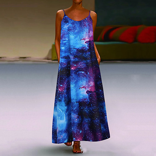 

Women's Strap Dress Maxi long Dress Blue Black Red Sleeveless Print Summer Casual Slim 2021 S M L XL XXL