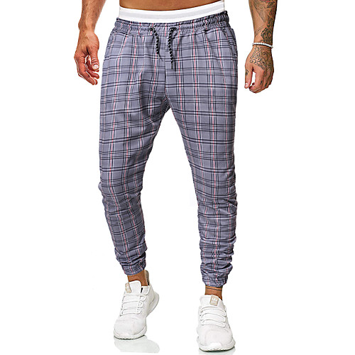 

Men's Chino Sports Sport Daily Chinos Pants Lattice Full Length Light Grey