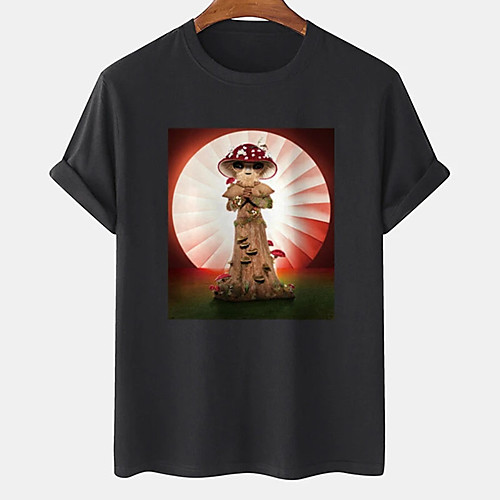 

Men's Unisex Tee T shirt Hot Stamping Cartoon Graphic Prints Mushroom Plus Size Print Short Sleeve Casual Tops Cotton Basic Designer Big and Tall White Black Light gray