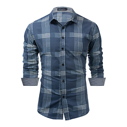 

Men's Shirt Tartan Button-Down Long Sleeve Casual Tops 100% Cotton Lightweight Casual Fashion Breathable Blue