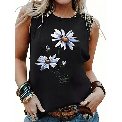 

Women's Floral Theme Tank Top Floral Daisy Round Neck Basic Streetwear Tops Black Brown Gray