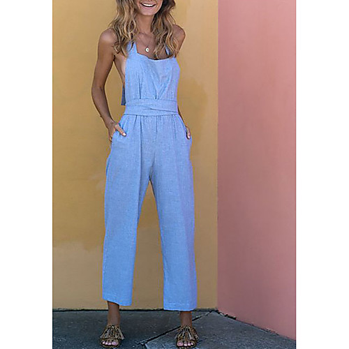 

Women's Casual 2021 Blue Jumpsuit Solid Color