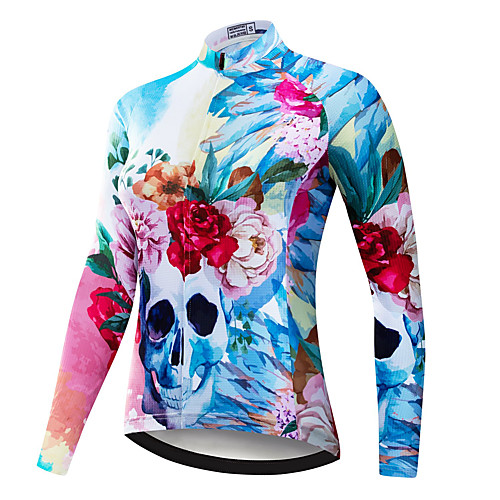 

21Grams Women's Long Sleeve Cycling Jersey Spandex BluePink Skull Floral Botanical Bike Top Mountain Bike MTB Road Bike Cycling Sports Clothing Apparel / Stretchy / Athleisure