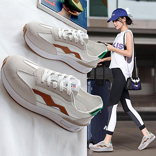 

Women's Trainers Athletic Shoes Wedge Heel Round Toe PU Lace-up Striped Yellow Blue
