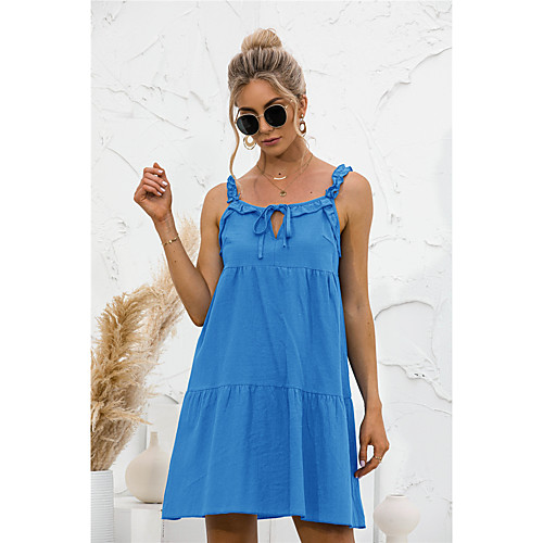 

Women's Strap Dress Short Mini Dress ArmyGreen Blue Orange Black Apricot Sleeveless Solid Color Summer Casual 2021 S M L XL