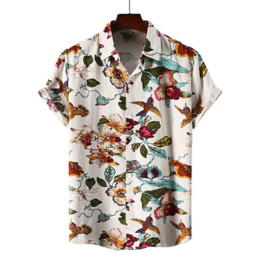 

Men's Shirt Graphic Short Sleeve Casual Tops Fashion Tropical Beach Button Down Collar White