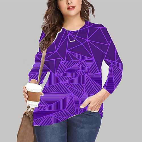 

Women's Plus Size Tops Pullover Sweatshirt Graphic Geometry Print Long Sleeve Crewneck Basic Fall Summer Purple Black Big Size XL XXL 3XL 4XL 5XL