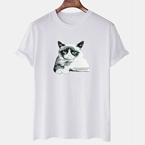 

Men's Unisex Tee T shirt Hot Stamping Cat Graphic Prints Animal Plus Size Print Short Sleeve Casual Tops Cotton Basic Designer Big and Tall White