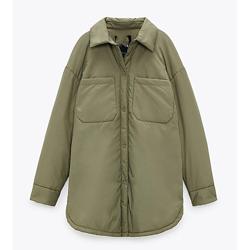 

Women's Coat Daily Wear Spring Summer Long Coat V Neck Regular Fit Casual Jacket Solid Color Pocket 0221 Army Green Shirt Cotton Jacket 0221 black cotton shirt