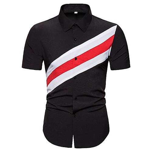 

Men's Shirt Patchwork Color Block Short Sleeve Casual Tops Casual Black