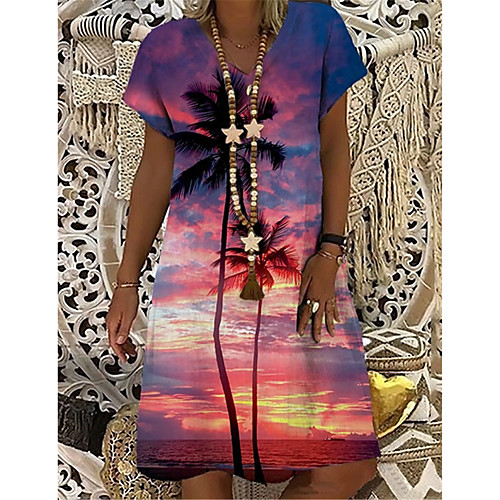 

Women's T Shirt Dress Tee Dress Knee Length Dress Blushing Pink Short Sleeve Print Print Spring Summer V Neck Casual Holiday 2021 S M L XL XXL 3XL