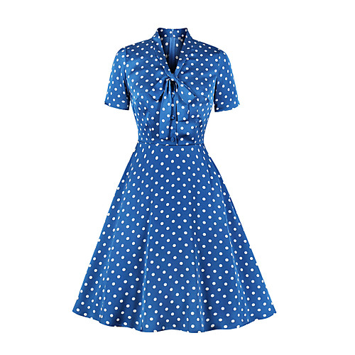 

Women's A Line Dress Midi Dress Blue Short Sleeve Dot Summer Vintage 2021 S M L XL XXL