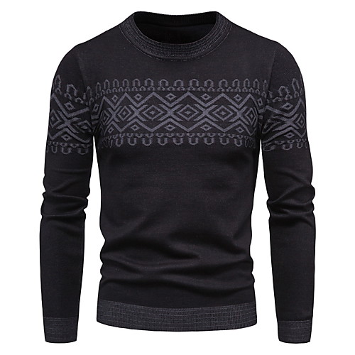 

Men's Knitted Abstract Sweater Long Sleeve Sweater Cardigans Crew Neck Black Gray