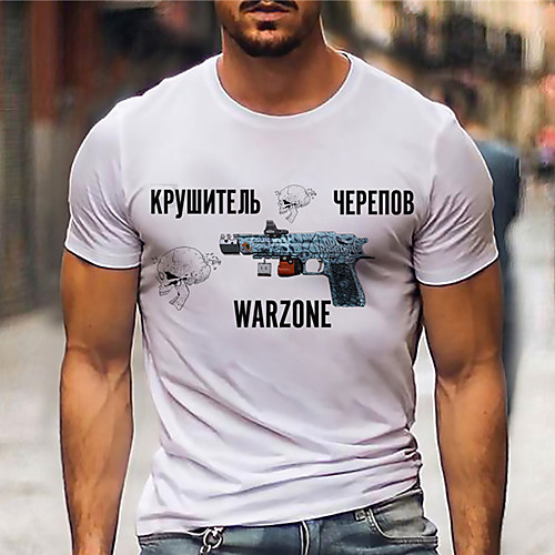 

Men's Unisex Tee T shirt Hot Stamping Graphic Prints Weapon Plus Size Print Short Sleeve Casual Tops Basic Designer Big and Tall White