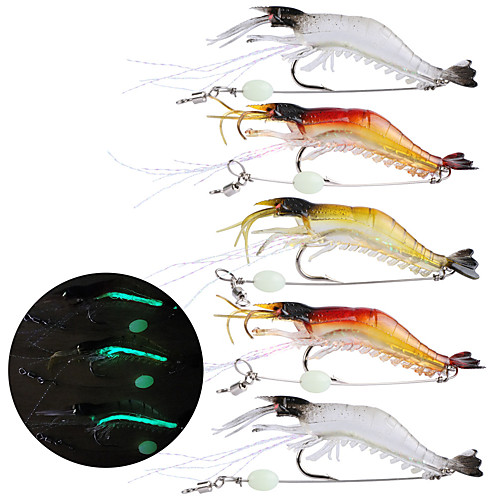 

5pcs/Lot Shrimp Soft Lures Luminous Glowing Artificial Baits With Hooks Fishing Tackle Freshwater/Saltwater Bass Trout Catfish Salmon